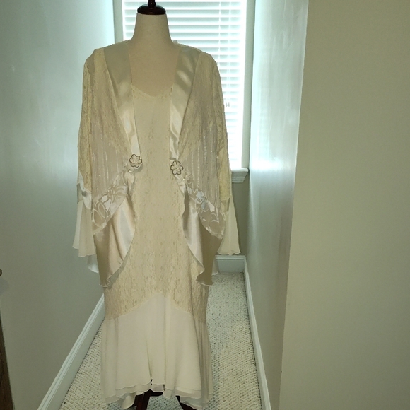 Roaman's Dresses & Skirts - Elegant Cream Dress with Shawl
